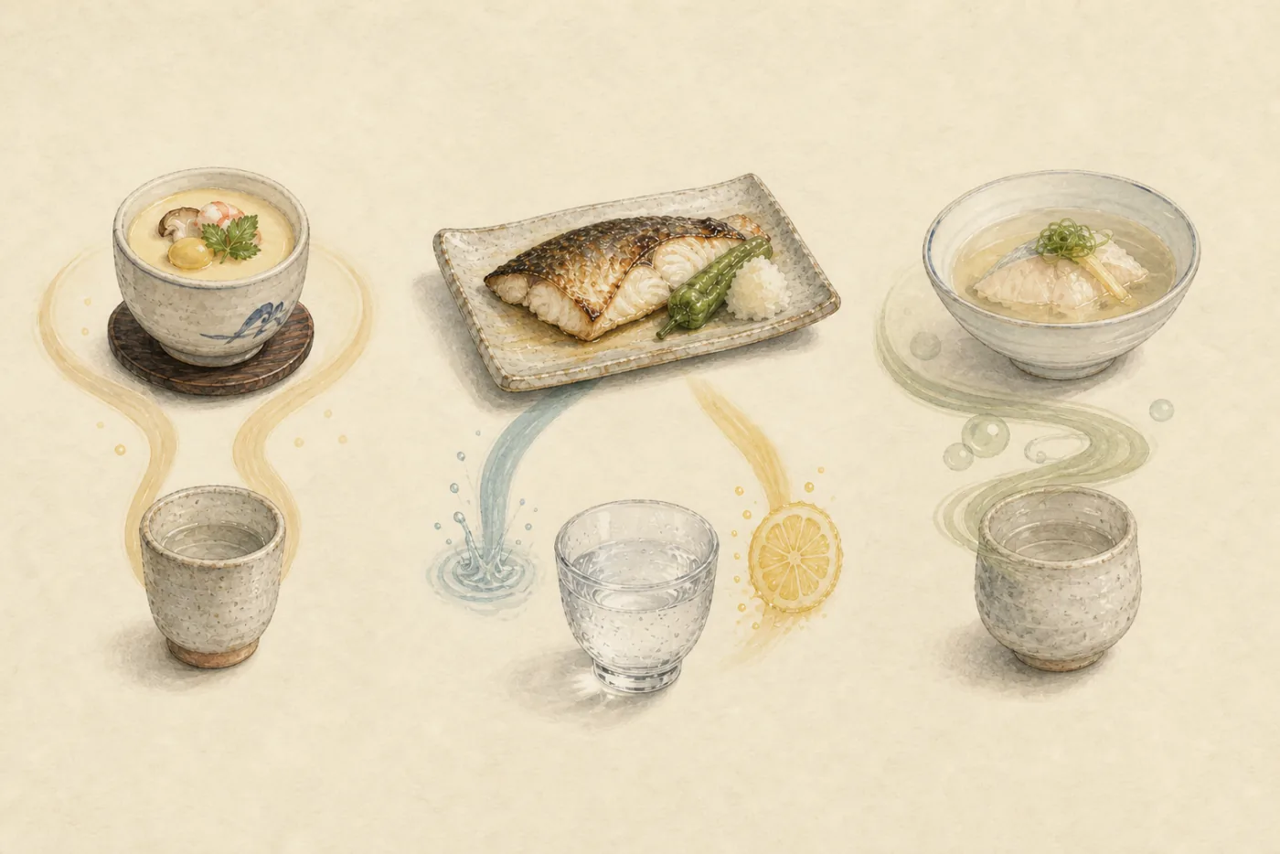 Three dishes illustrating shared taste, contrast, and a missing taste