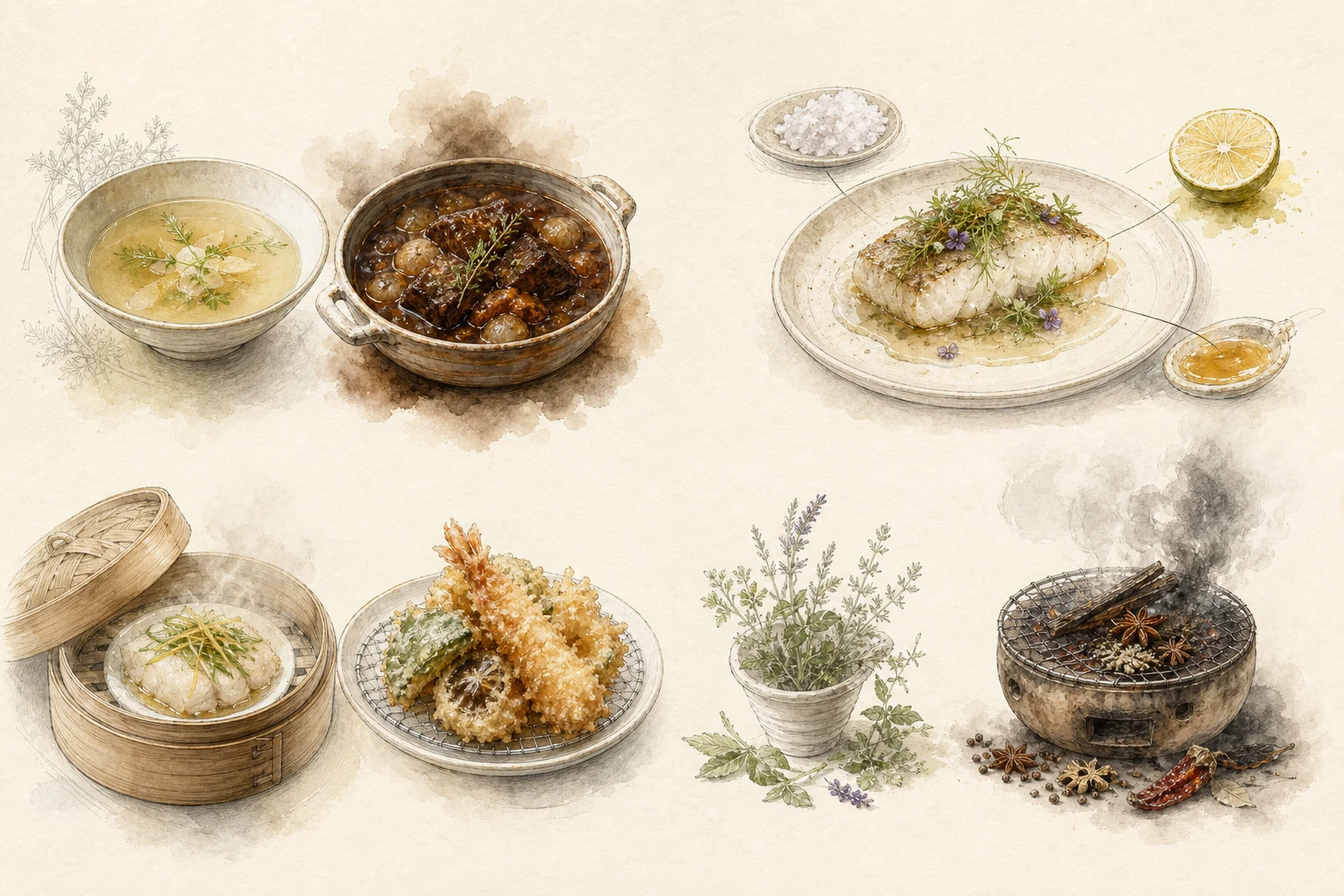 Four ways to read a finished dish: intensity, taste, texture, and aroma