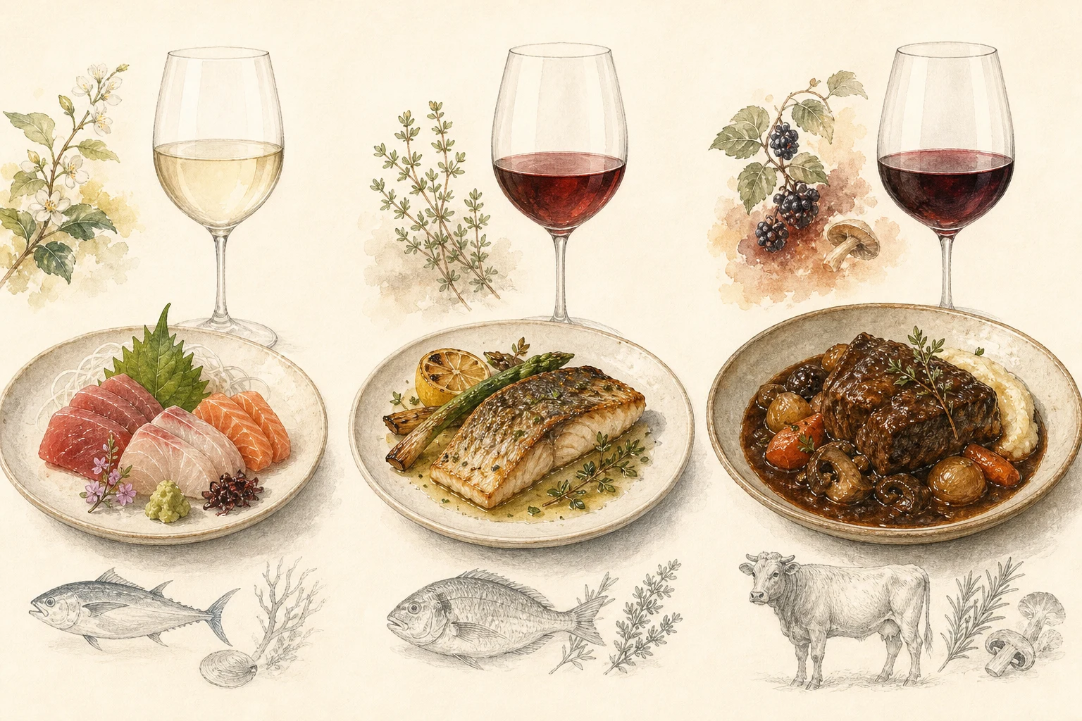 Light, medium, and powerful food-and-wine combinations