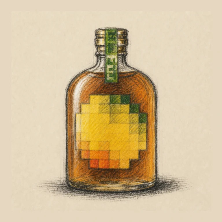 CU9-Fuu : Mirin Base / CU9-Fuu / Mirin Base rough hand-drawn charcoal sketch bottle illustration