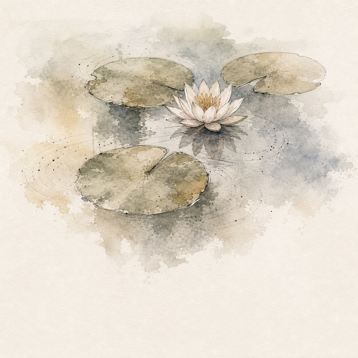 Watercolor illustration of water lilies on a quiet pond