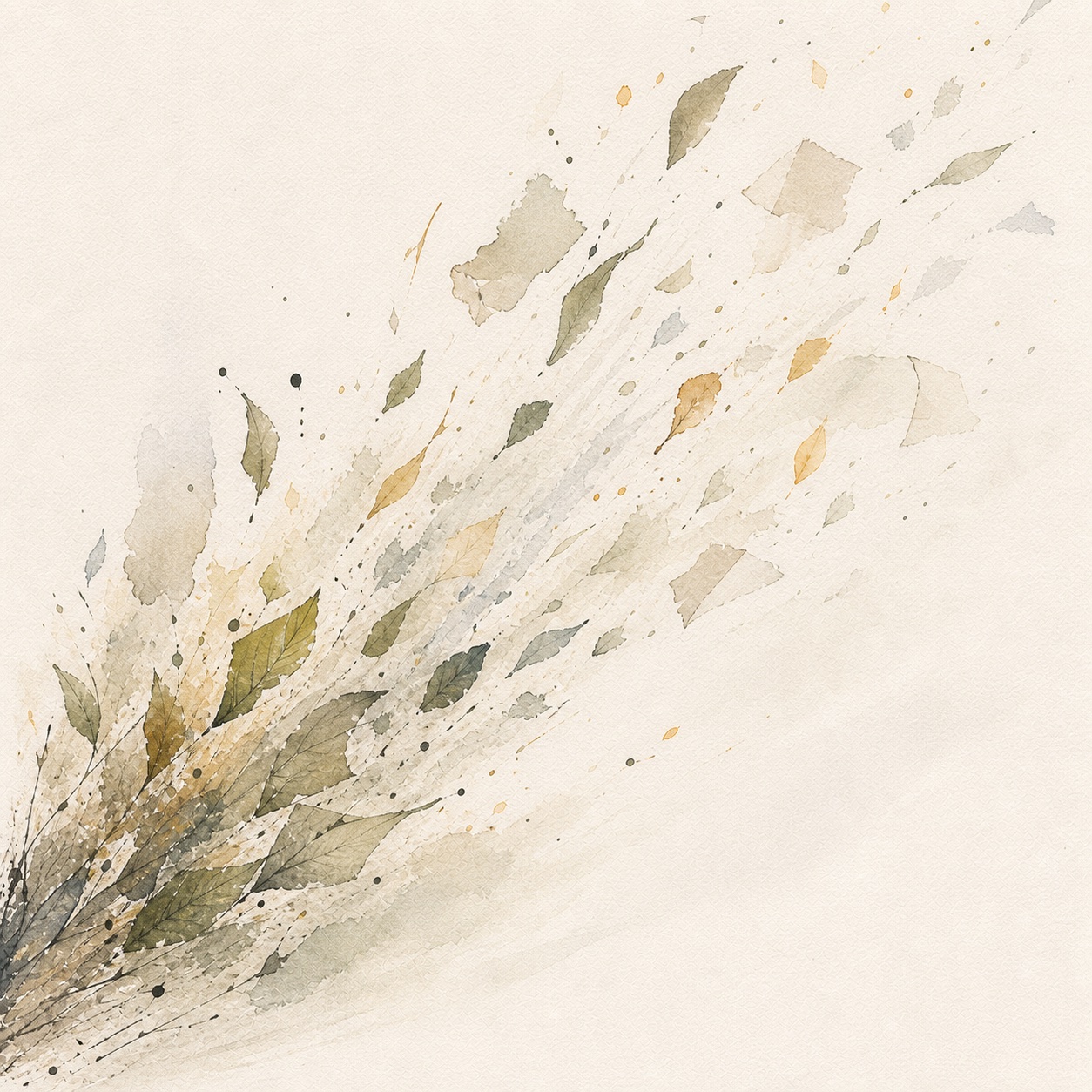 Abstract watercolor leaves rising in the wind