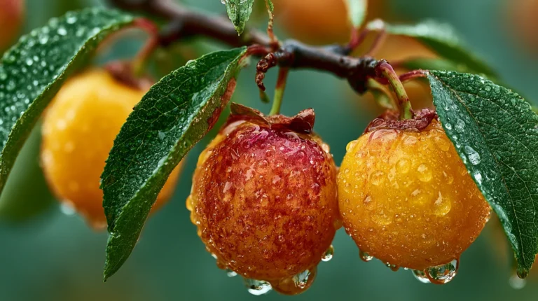 Ripe Wakayama plums on a branch