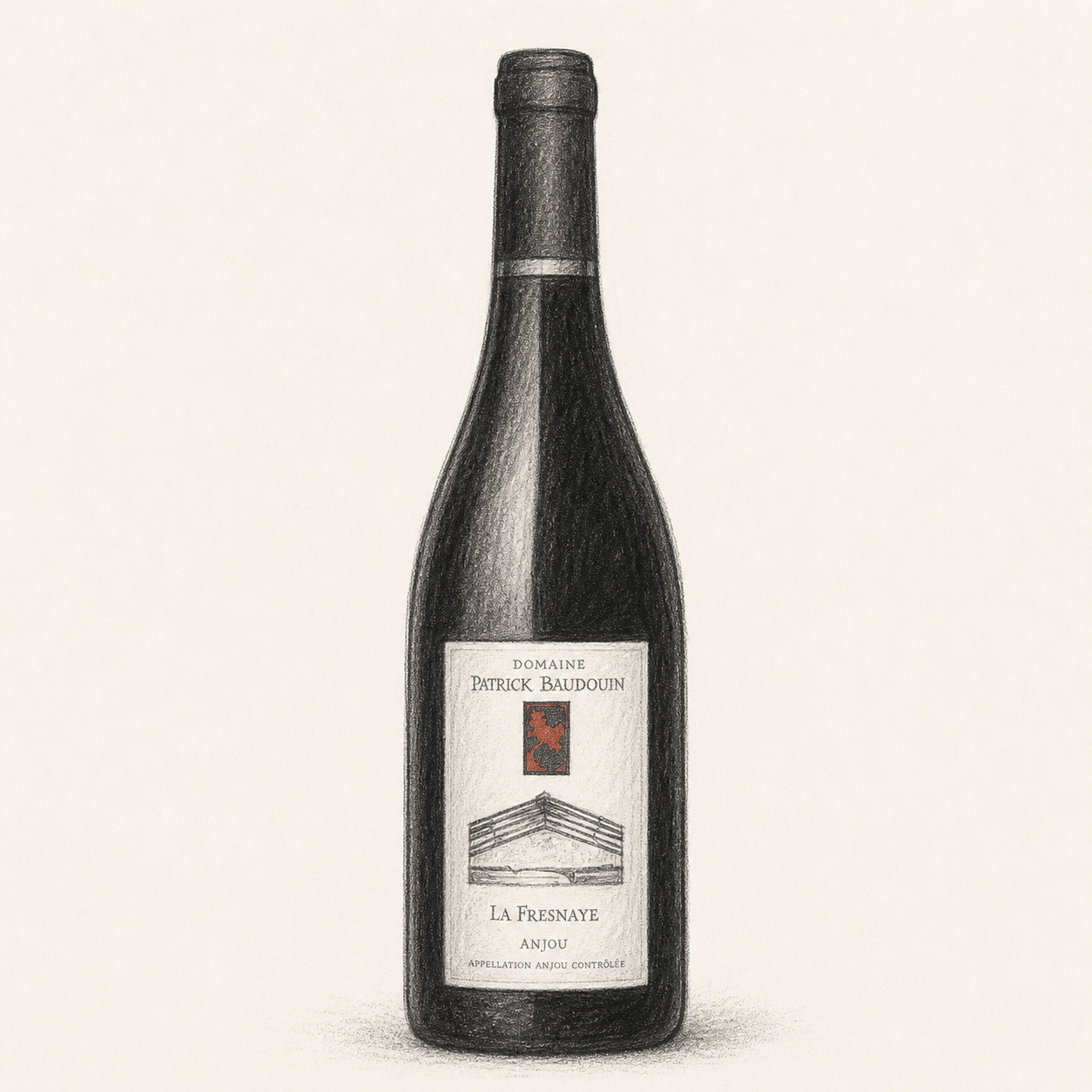 La Fresnaye Rouge 2019 bottle, charcoal illustration