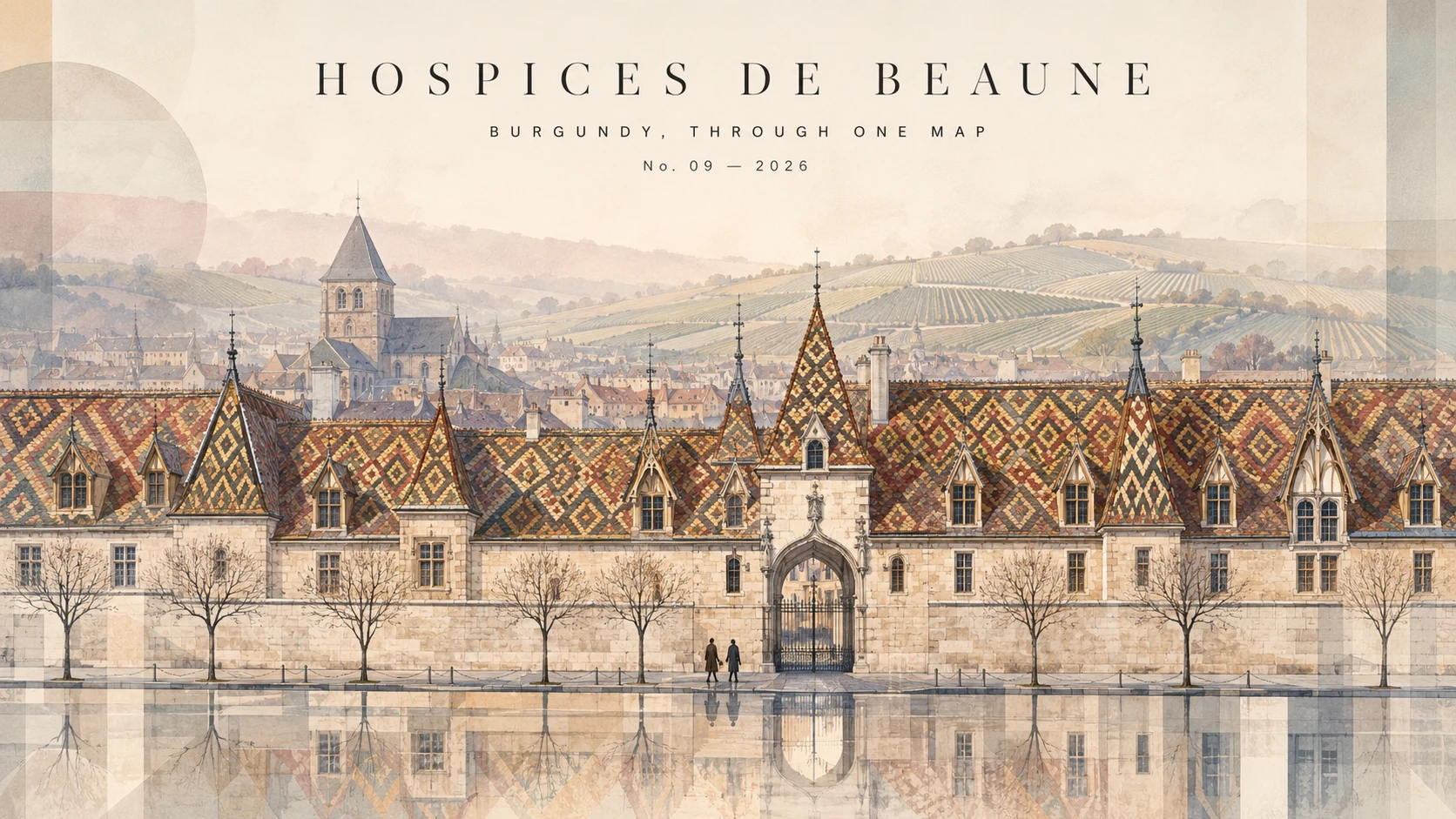 Watercolour hero image for the Hospices de Beaune story