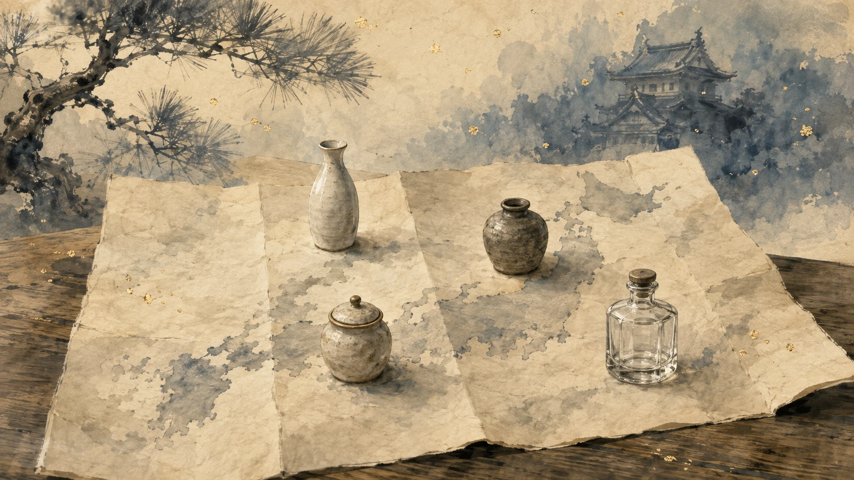Japanese bottle silhouettes and label-reading elements