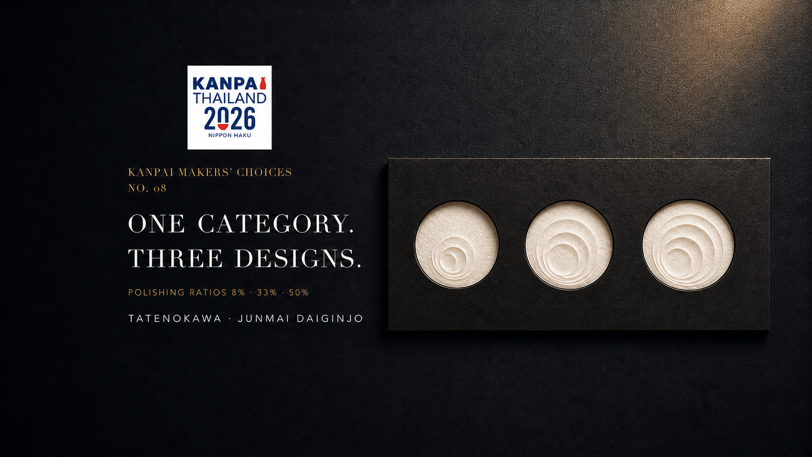 KANPAI Makers’ Choices No.08 — Tatenokawa Junmai Daiginjo at 8%, 33%, and 50%
