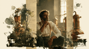 A contemporary fine-art portrait symbolizing L'Entêté and the two legal changes behind the return of absinthe in France
