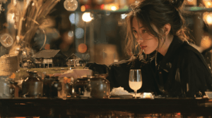 A cinematic fine-art portrait connecting Isan rice-fermentation heritage with a contemporary Bangkok hospitality setting
