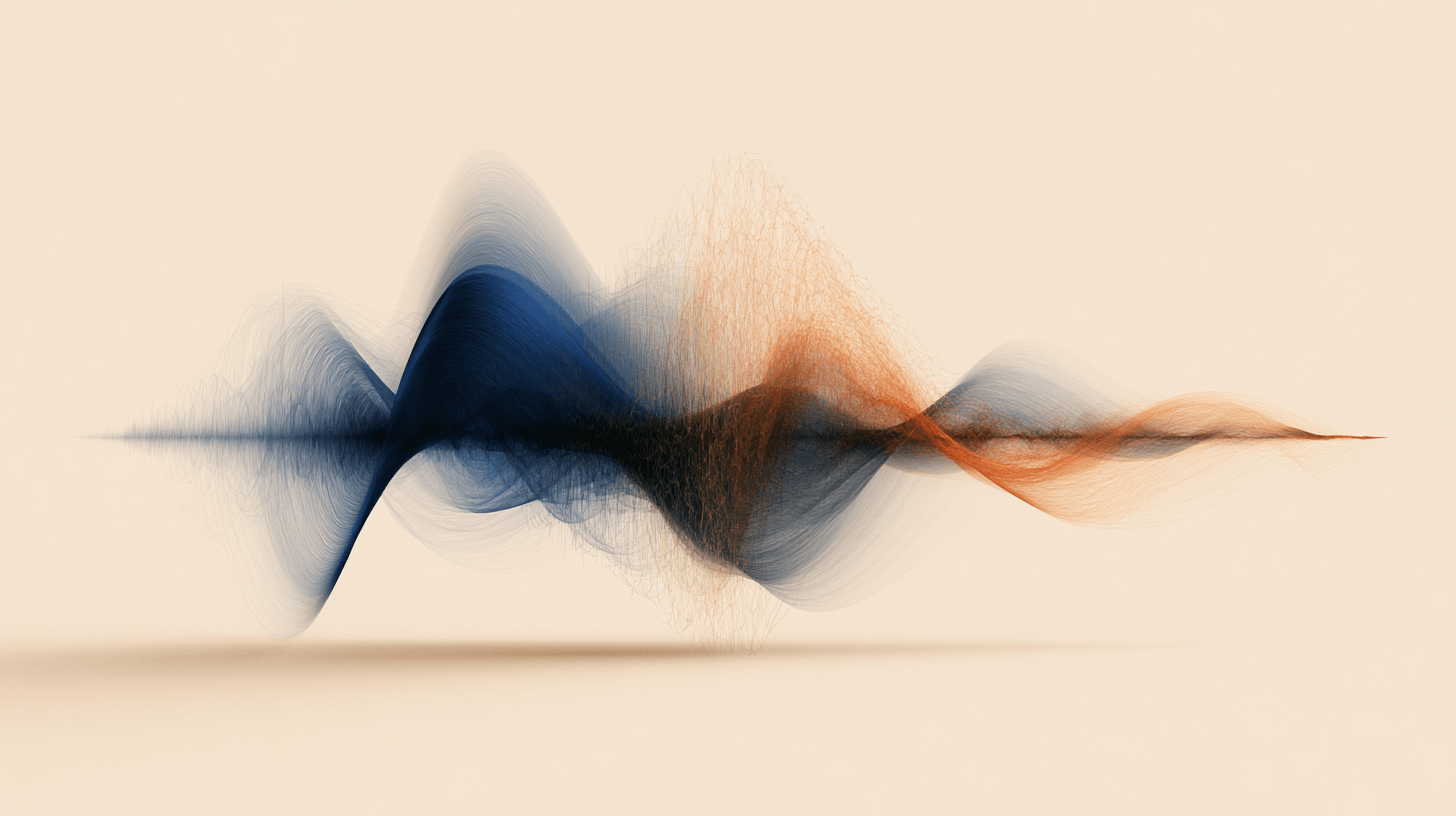 Minimal abstract graphic of two overlapping waveforms, one slow and long, one fast and short, on a warm off-white ground