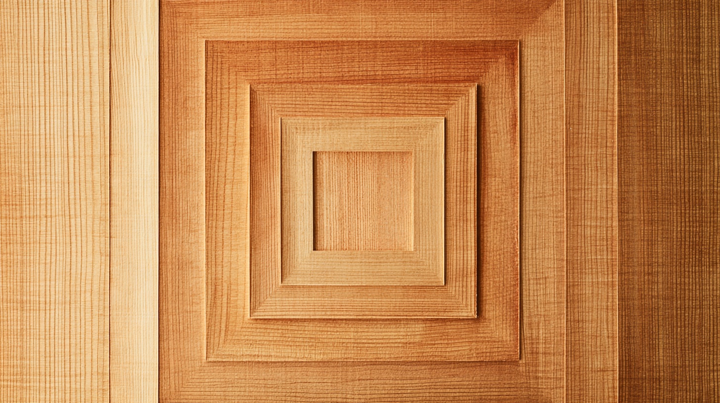 Top-down still life photograph of three empty unfinished hinoki wooden measuring boxes nested one inside another, centered in the frame on a pale cypress tabletop