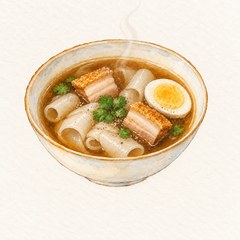 A watercolor illustration of a bowl of kuay jab