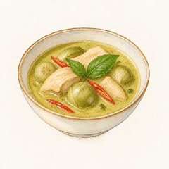 A watercolor illustration of Green Curry
