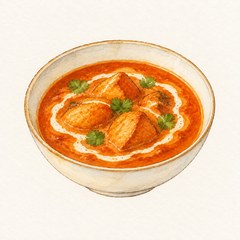 A watercolor illustration of Butter Chicken