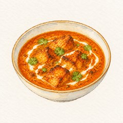 A watercolor illustration of Chicken Tikka Masala