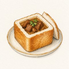 A watercolor illustration of Bunny Chow