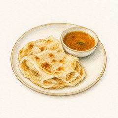 A watercolor illustration of Roti Canai