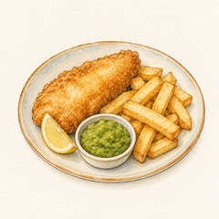 A watercolor illustration of Fish and Chips