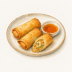 A watercolor illustration of Spring Rolls