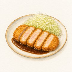 A watercolor illustration of Tonkatsu