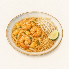 A watercolor illustration of Pad Thai
