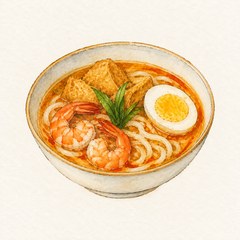 A watercolor illustration of Laksa