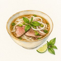 A watercolor illustration of Phở