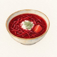 A watercolor illustration of Borscht
