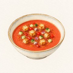 A watercolor illustration of Gazpacho