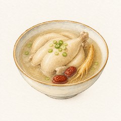 A watercolor illustration of Samgyetang