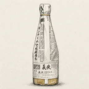 Charcoal sketch of the bottle: GIKYO Junmai-Ginjo Genshu 60%