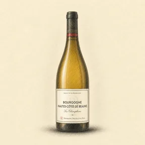 Charcoal sketch of the bottle: DOMAINE DECELLE &amp; FILS Hautes-Cotes-de-Beaune Les Champlains Blanc 2022