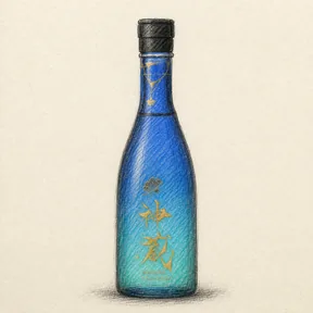 Charcoal sketch of the bottle: KAGURA Junmai Midnight Blue Non-filter Nama-Genshu
