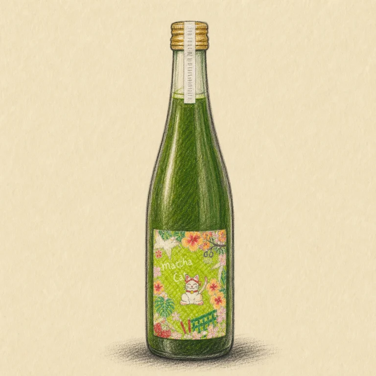 MATCHA CAT rough hand-drawn charcoal sketch bottle illustration