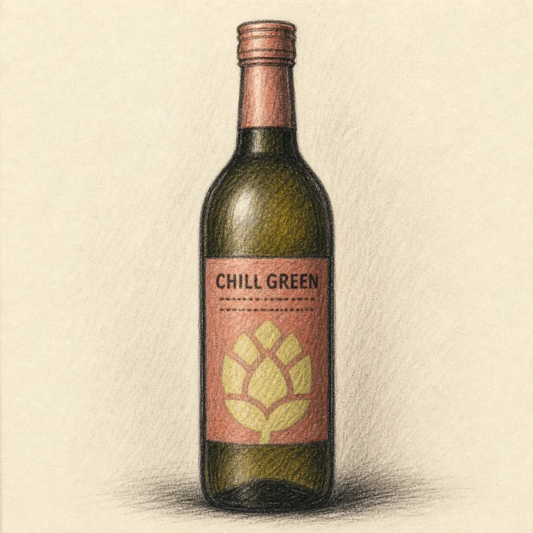 CHILL GREEN Bitter & Tropical / チルグリーン bitter & tropical rough hand-drawn charcoal sketch shochu bottle illustration