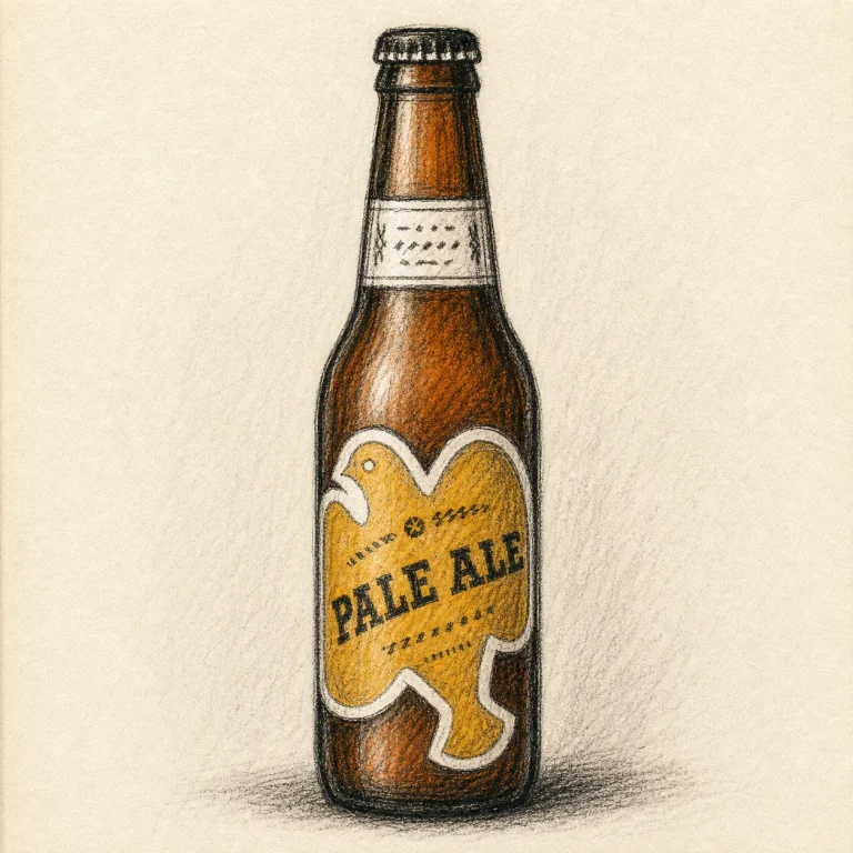 HEIWA CRAFT Pale Ale / 平和クラフト ペールエール rough hand-drawn charcoal sketch beer bottle illustration