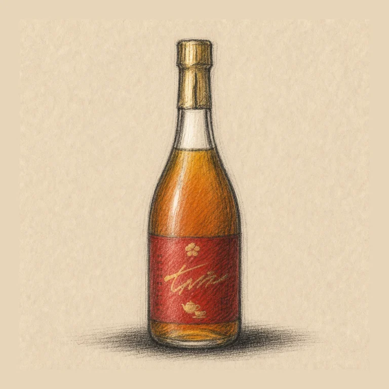 CHIEBIJIN Koucha / ちえびじん 紅茶梅酒 rough hand-drawn charcoal sketch bottle illustration