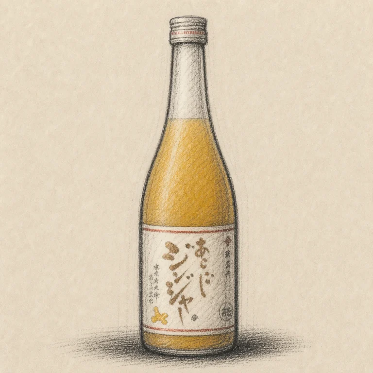 ARAGOSHI Ginger / あらごしジンジャー rough hand-drawn charcoal sketch bottle illustration