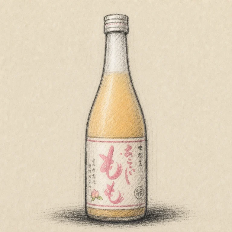 ARAGOSHI Momo / あらごしもも rough hand-drawn charcoal sketch bottle illustration