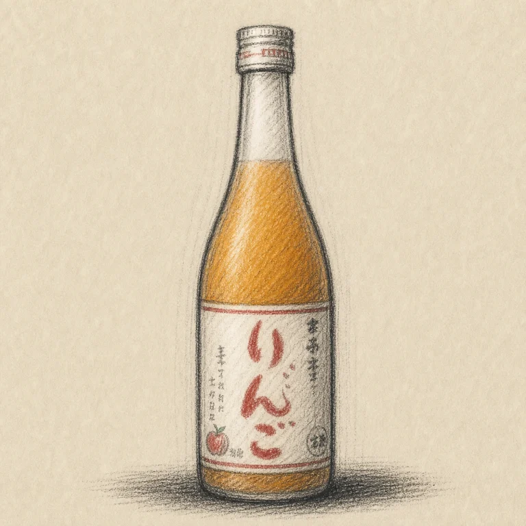 ARAGOSHI Ringo / あらごしりんご rough hand-drawn charcoal sketch bottle illustration