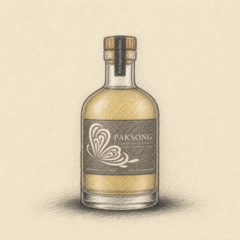 LAODI PAKSONG Spiced Rhum rough charcoal sketch bottle illustration