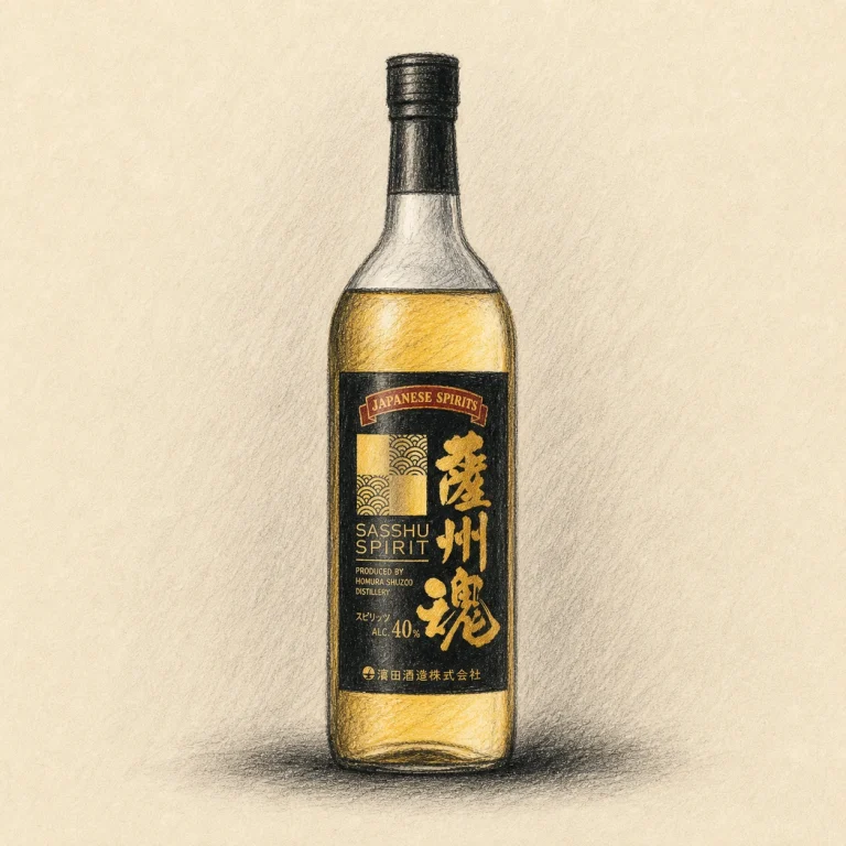 SASSHU SPIRIT / 薩州魂 rough charcoal bottle illustration